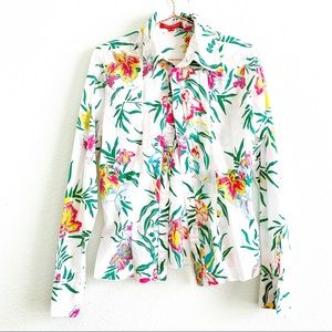 MEXX tropical floral blouse button up top cotton
